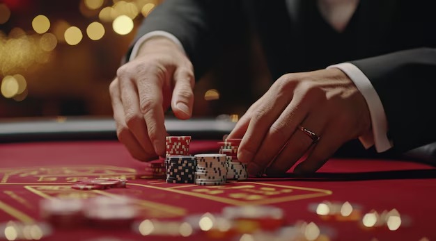 Live casino dealer at multi-camera studio setup